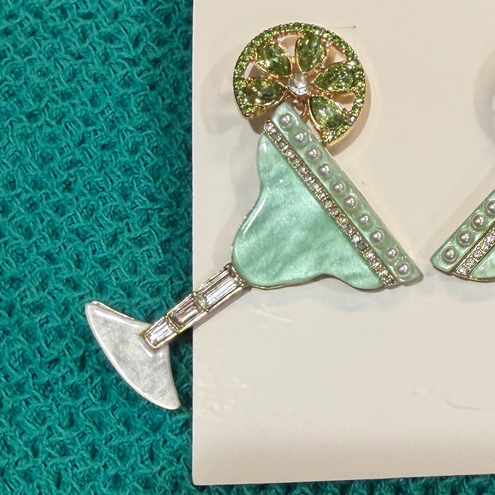 Margarita Earrings Novelty Drink Cocktail Rhinestone Gem Dangle Drop - Picture 6 of 7